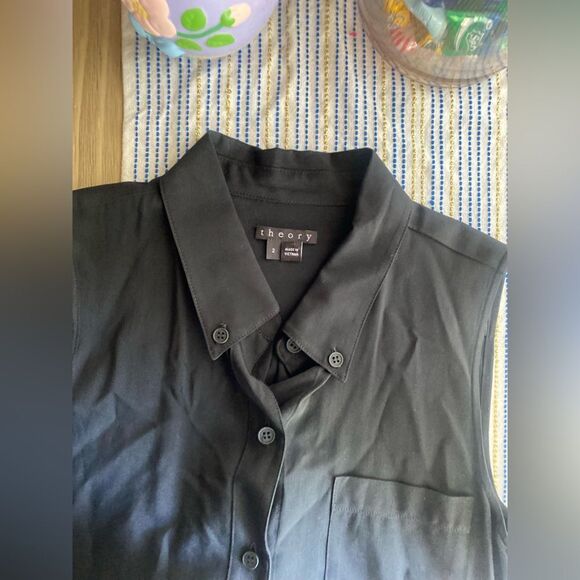 Theory Yariby Jumpsuit Black Sleeveless Pants Collared Button Down Pockets Sz 2 - Picture 8 of 17